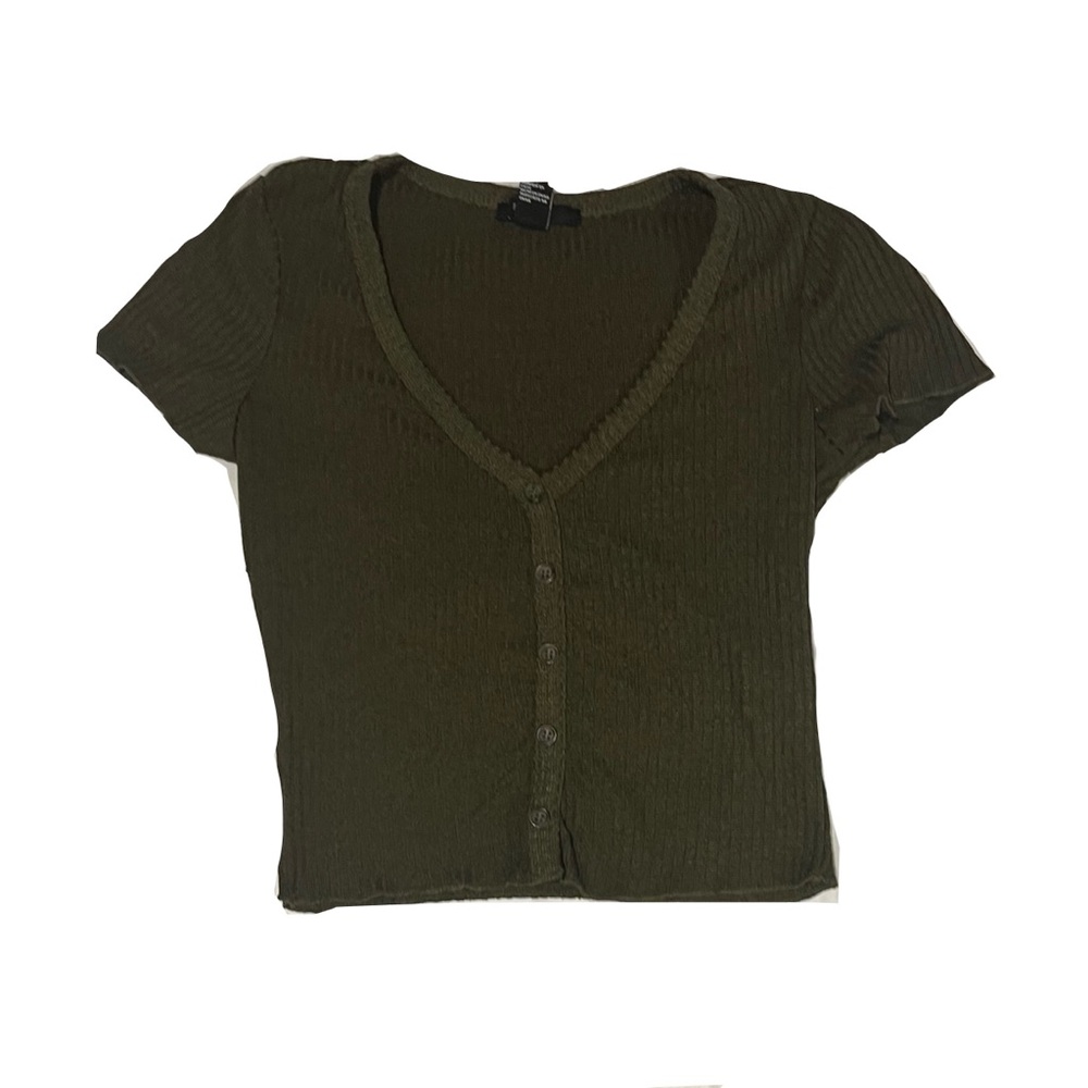 forever 21 army green crop v neck top